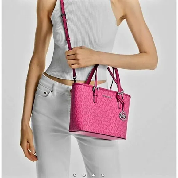 MICHAEL KORS OUTLET JET SET EXTRA SMALL LOGO ZIP TOP TOTE BAG - Picture 4 of 6